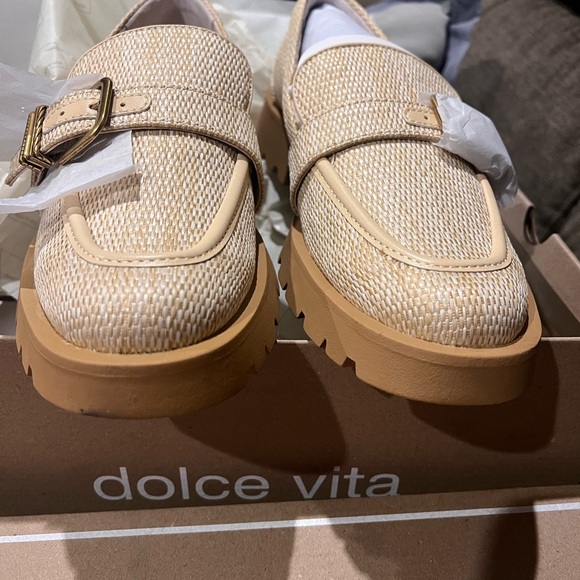 Dolce Vita Ericka Honey Raffia Beige Woven Loafers with Buckle NIB size 10 women - Picture 2 of 7